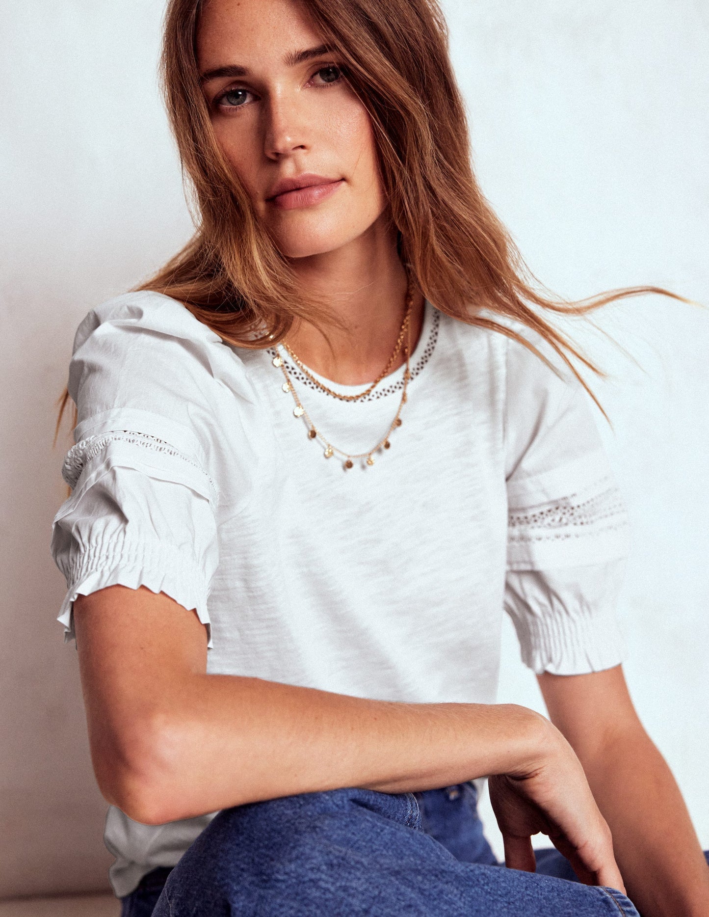 Boden Lottie Puff Sleeve Top - White