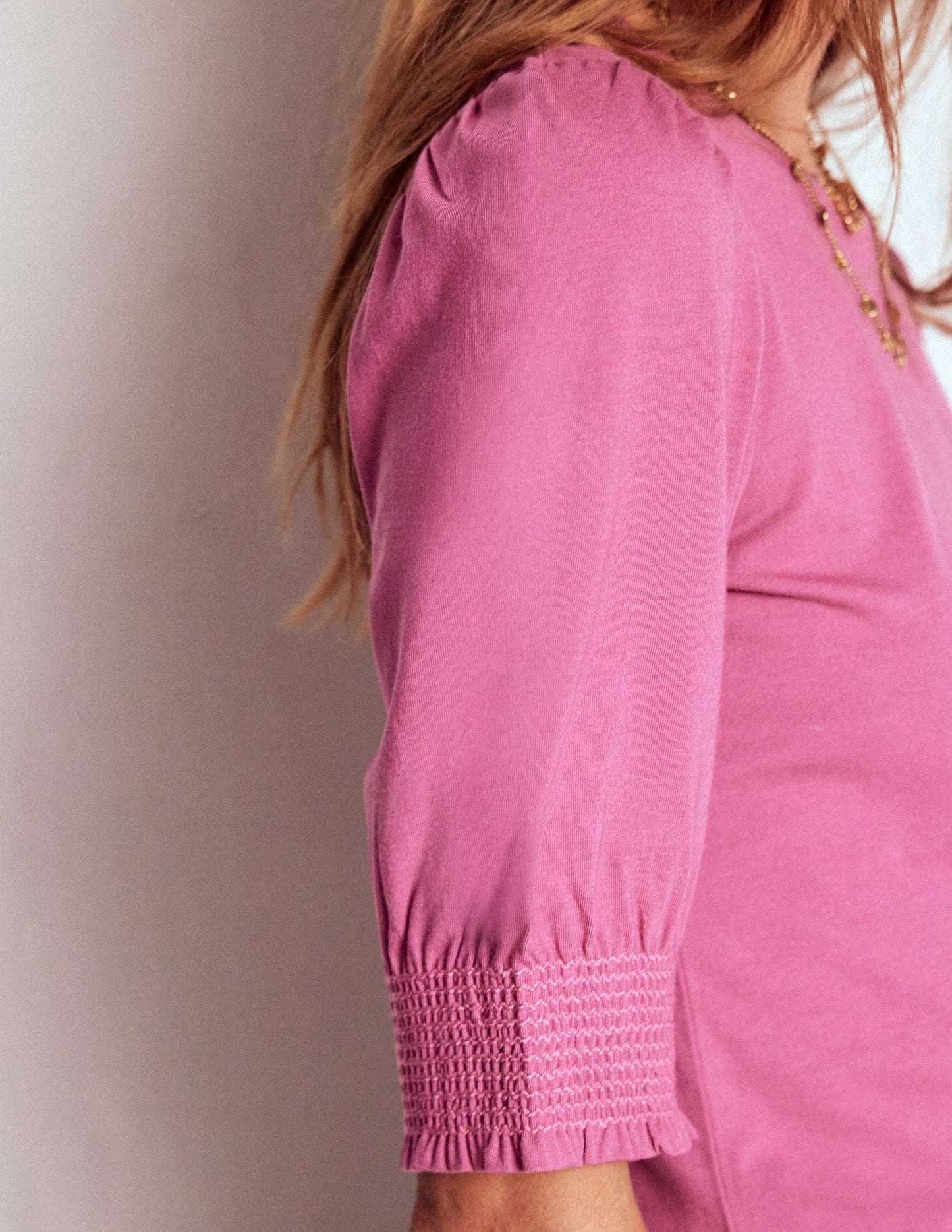 Boden Short Sleeve Smocked Cuff Top - Purple Damson