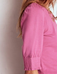 Boden Short Sleeve Smocked Cuff Top - Purple Damson