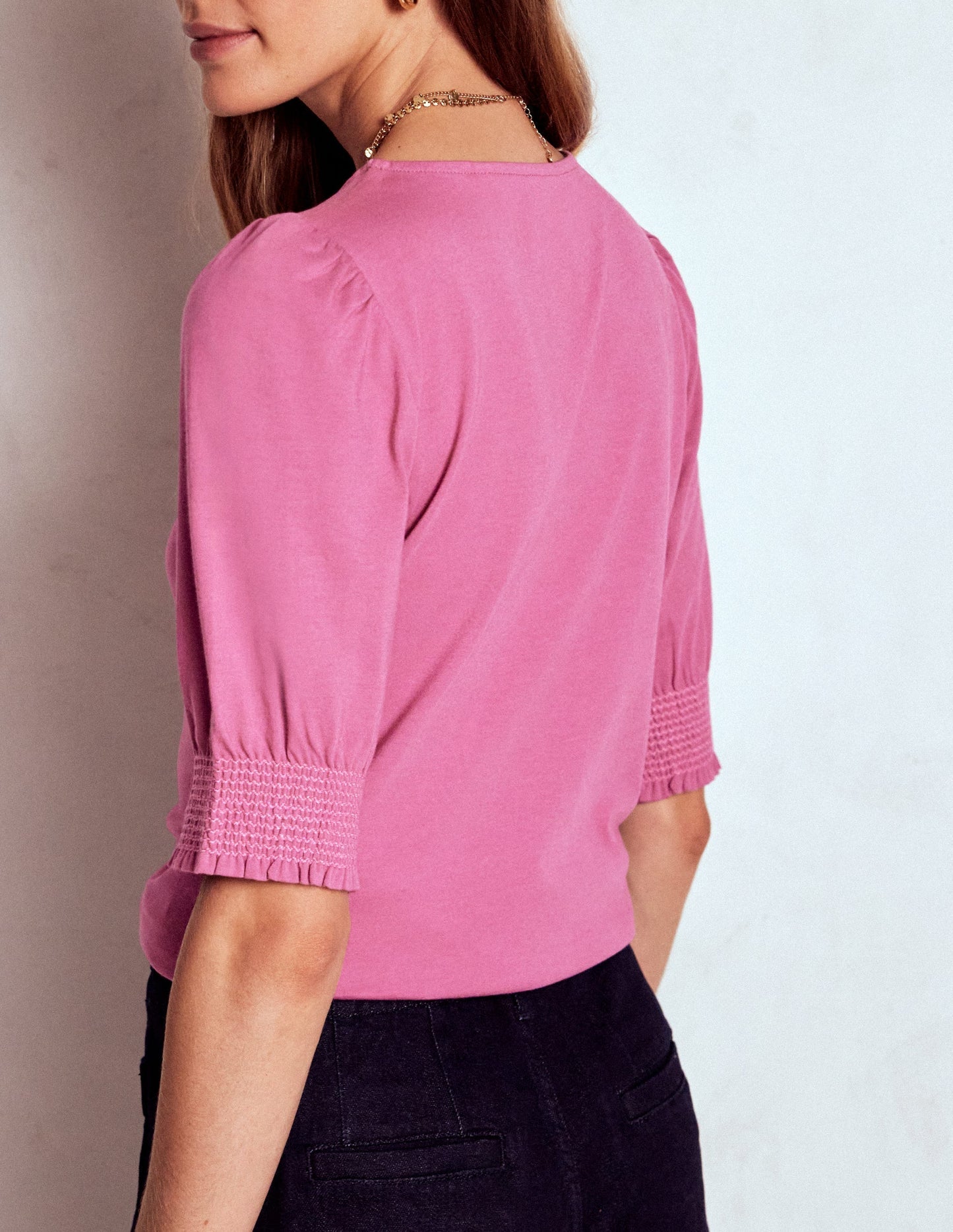 Boden Short Sleeve Smocked Cuff Top - Purple Damson