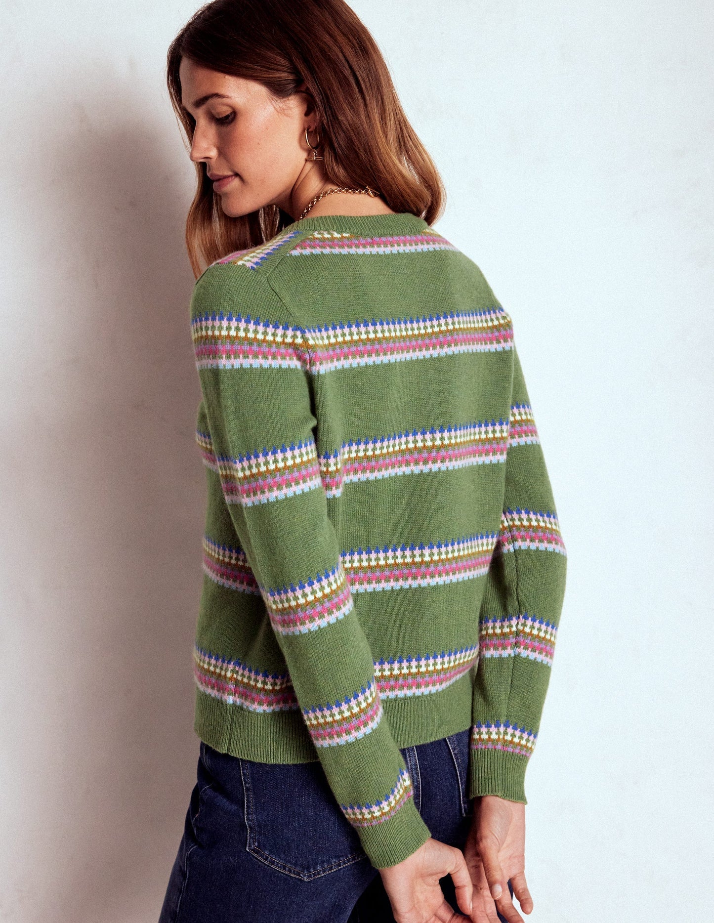 Boden Edie Fair Isle Cardigan - Green, Diamond