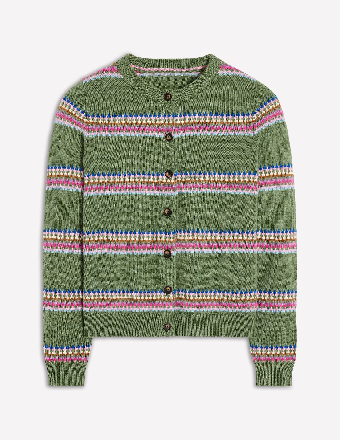 Boden Edie Fair Isle Cardigan - Green, Diamond