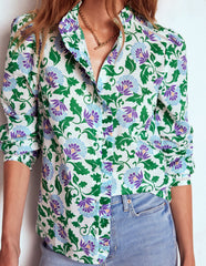 Boden Helena Cotton Top - Rich Emerald, Ornate Vine