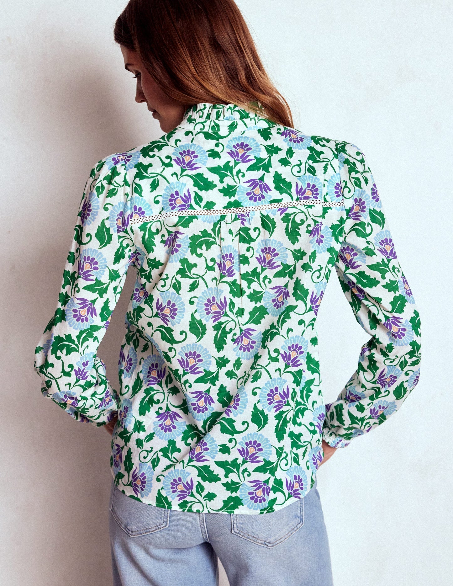 Boden Helena Cotton Top - Rich Emerald, Ornate Vine