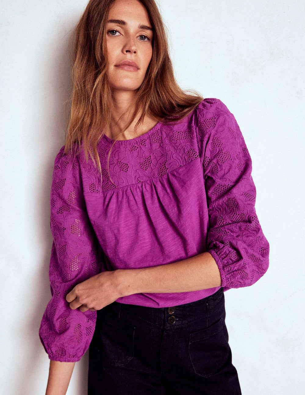 Boden May Broderie Top - Regal Purple