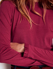 Boden Supersoft Frill Detail Top - Burgundy Red