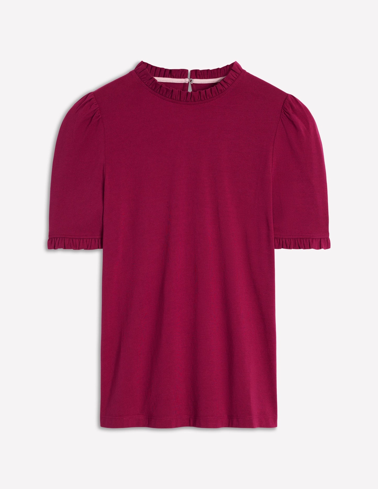 Boden Supersoft Frill Detail T-shirt - Burgundy Red