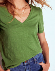 Boden Short Sleeve V Neck T-shirt - Safari Green