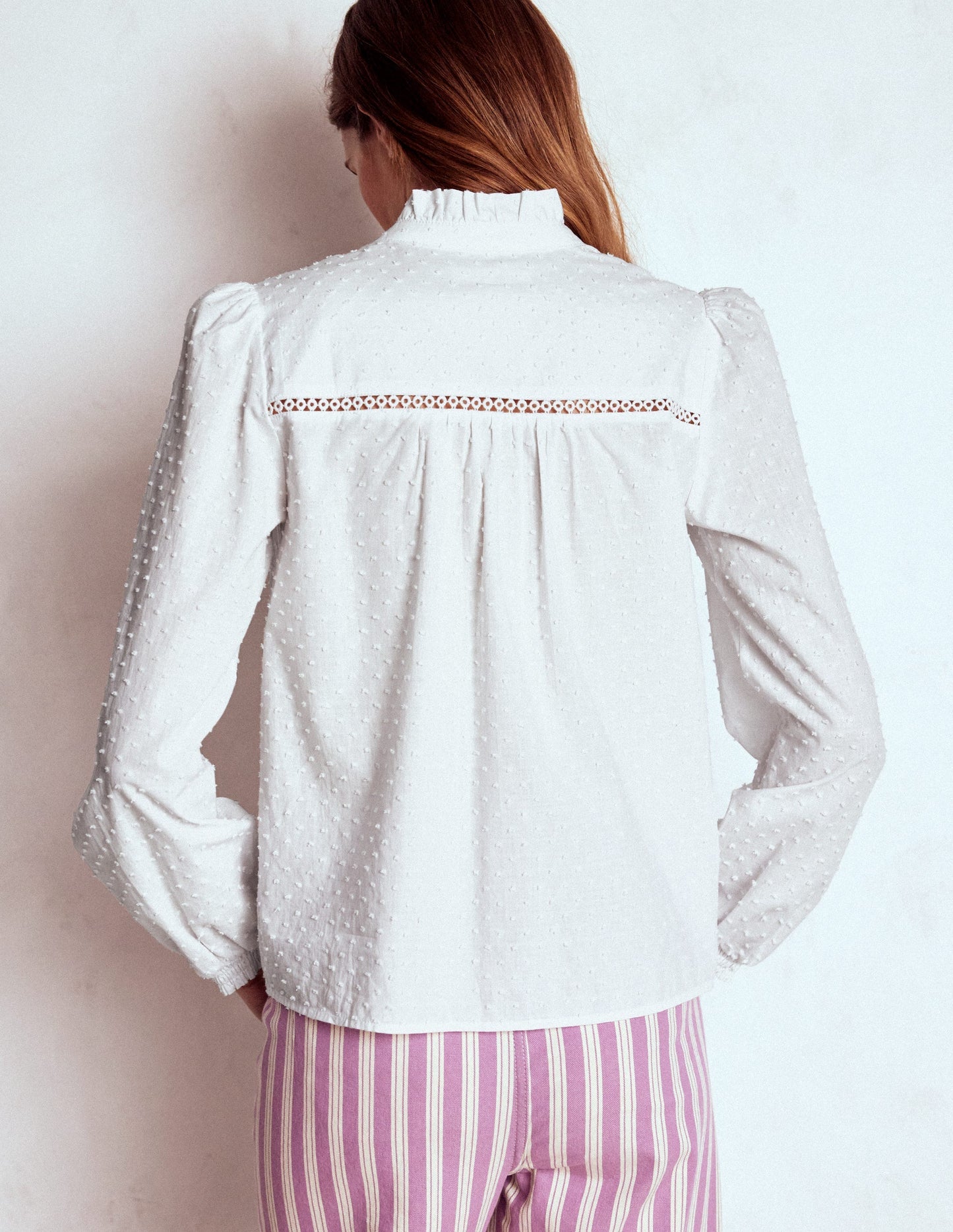 Boden Helena Cotton Dobby Top - White