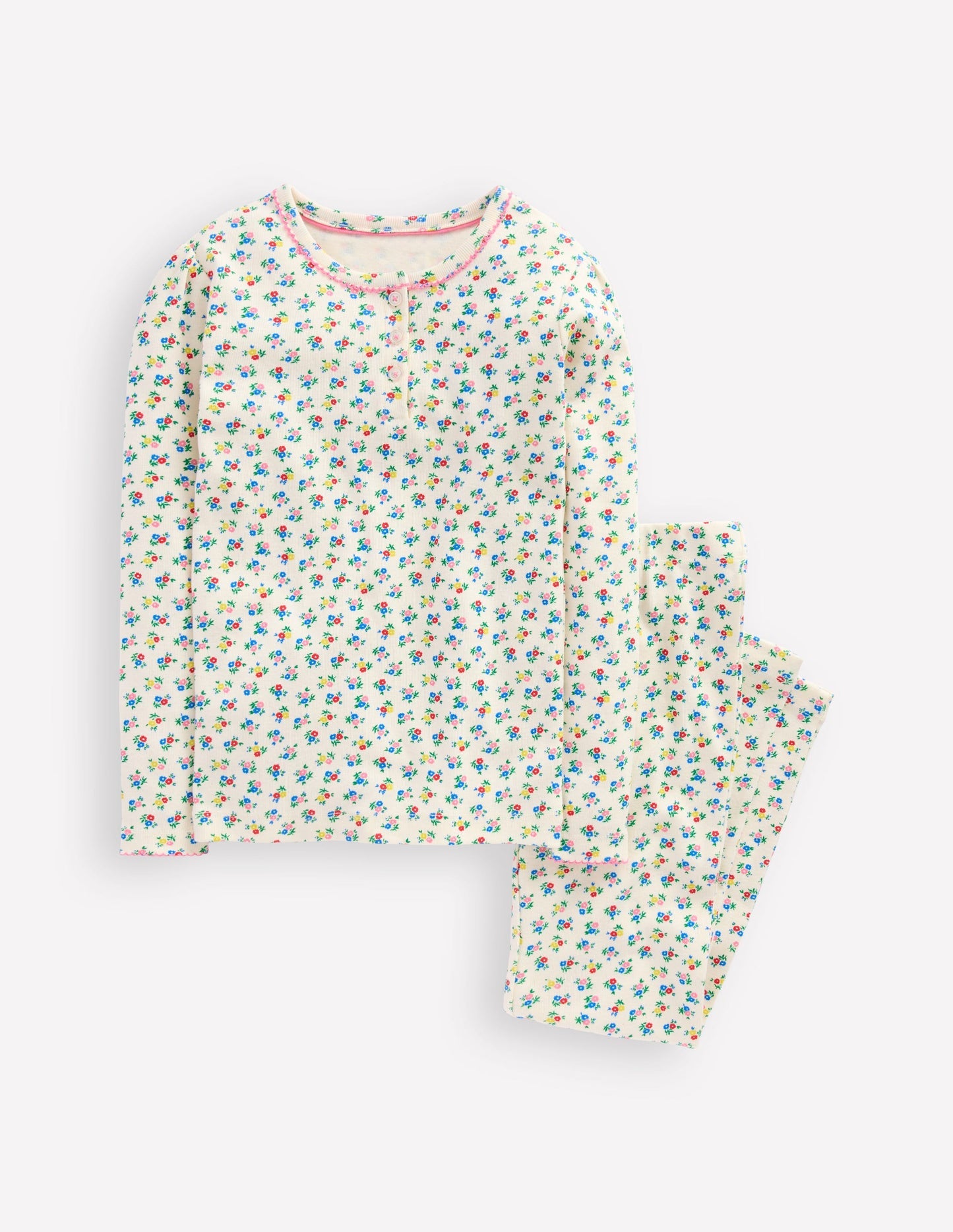 Boden Snug Henley Pajamas - Soft Ivory Spring Ditsy