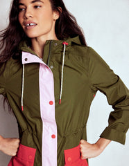 Boden Longline Rain Mac - Khaki Colourblock