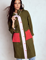 Boden Longline Rain Mac - Khaki Colourblock