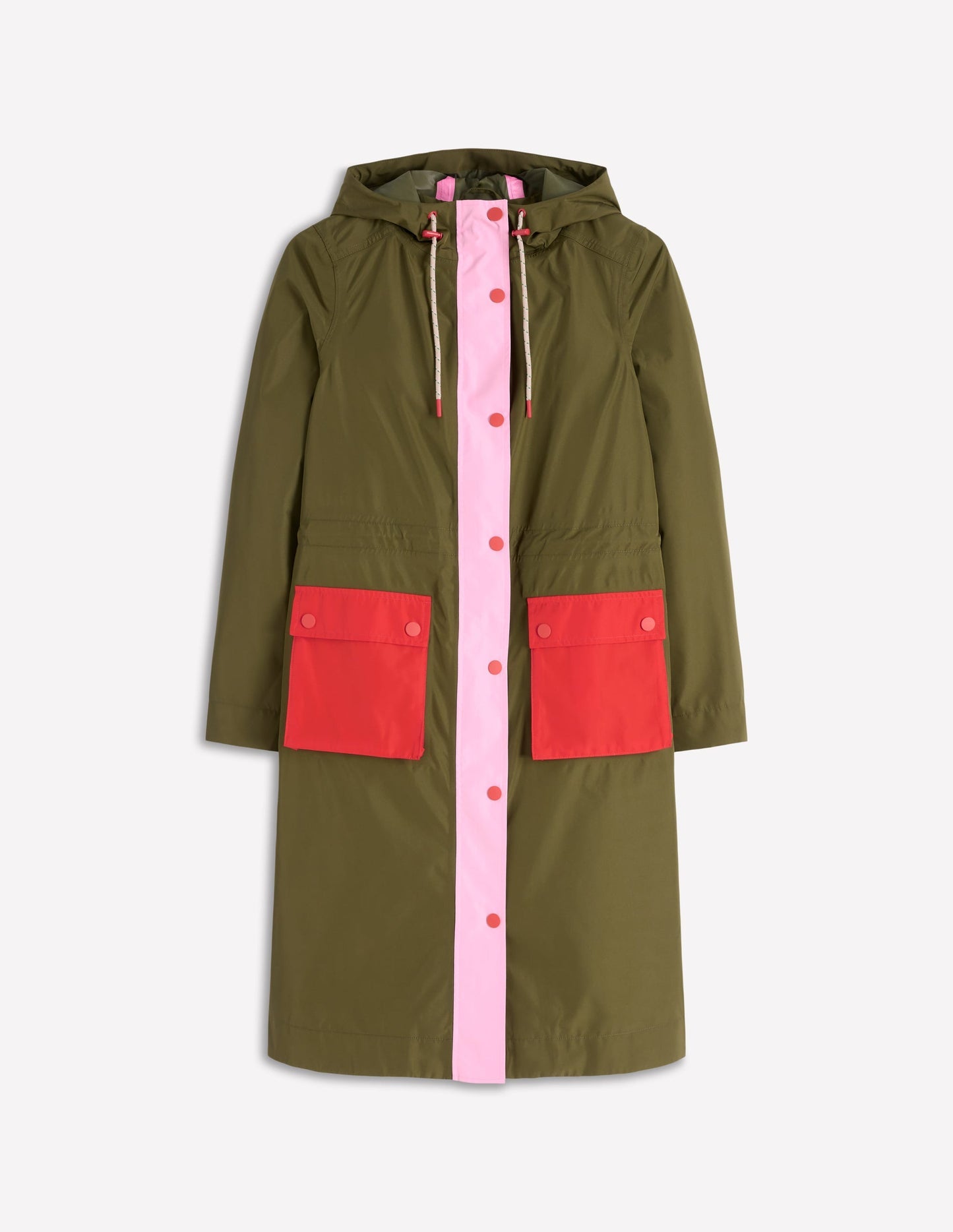 Boden Longline Rain Mac - Khaki Colourblock