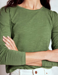 Boden Cotton Crew Long Sleeve Top - Safari Green