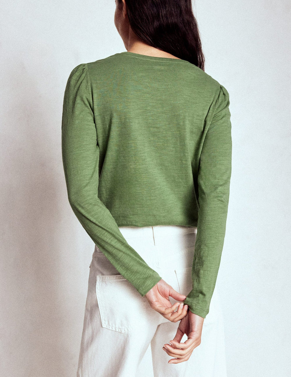 Boden Cotton Crew Long Sleeve Top - Safari Green