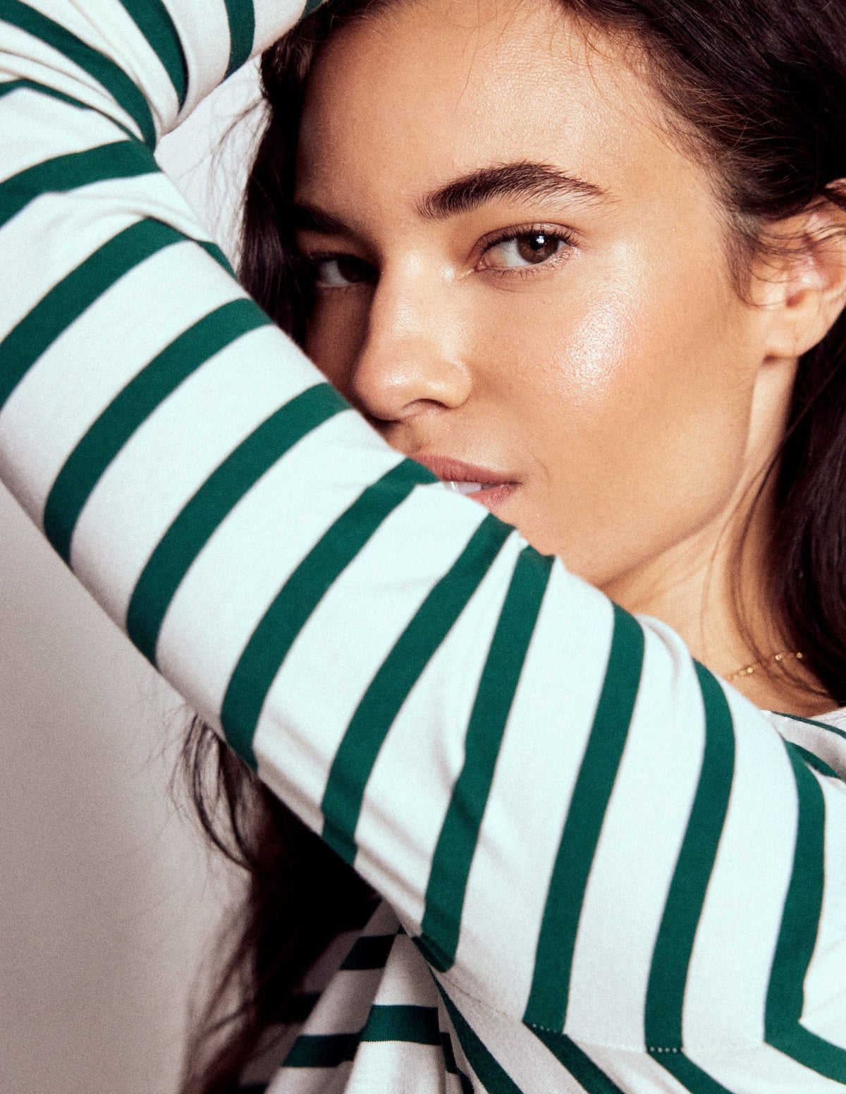 Boden Olivia Long Sleeve Breton - Emerald Night Stripe