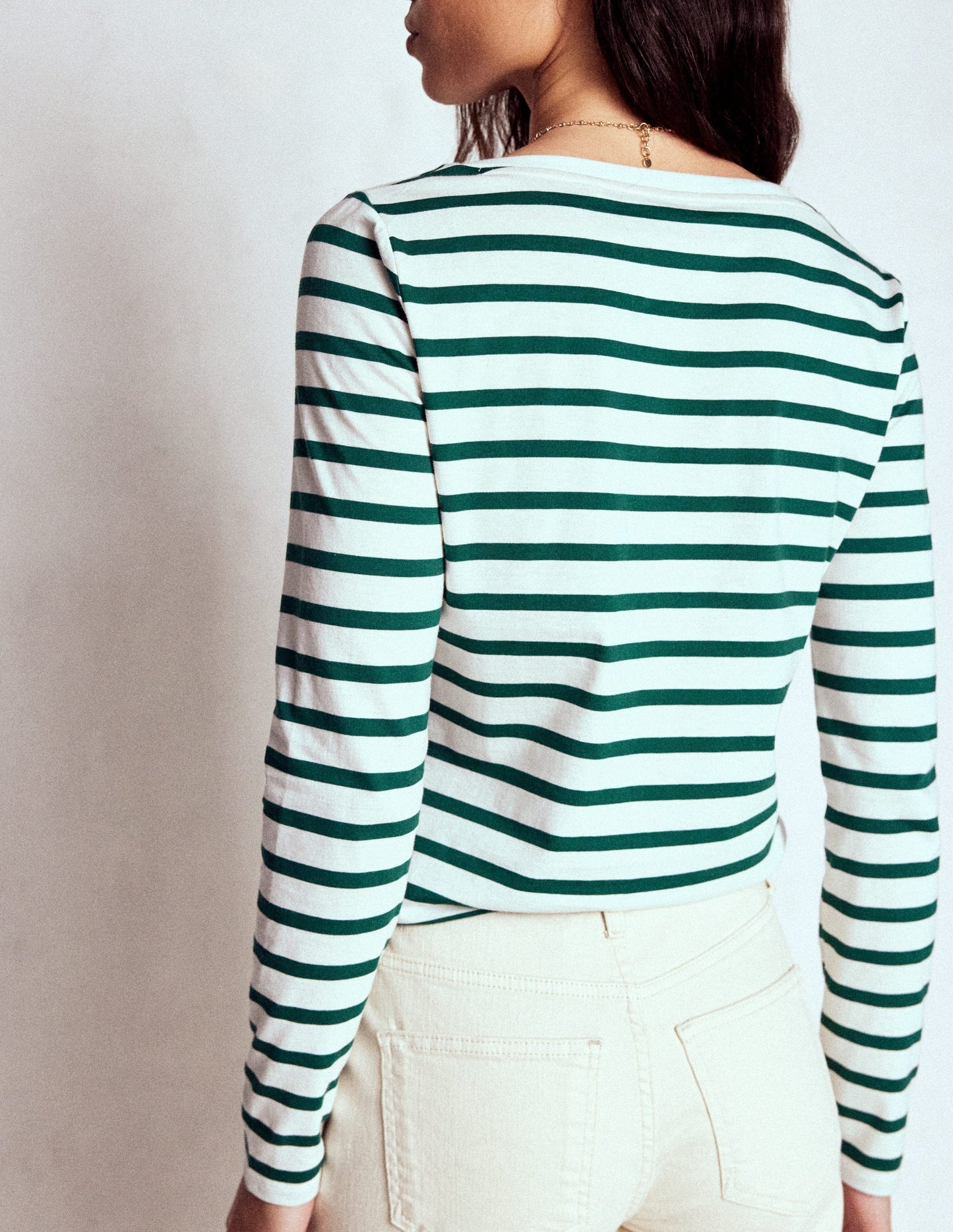 Boden Olivia Long Sleeve Breton - Emerald Night Stripe