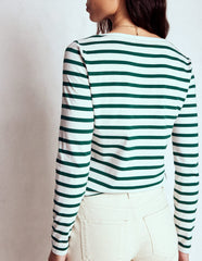 Boden Olivia Long Sleeve Breton - Emerald Night Stripe