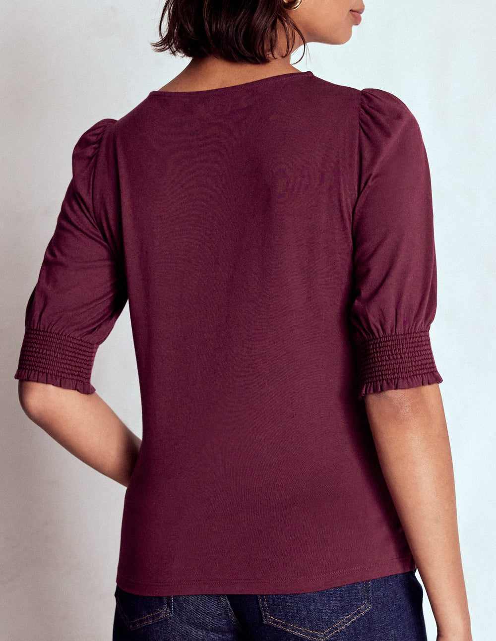 Boden Short Sleeve Smocked Cuff Top - Deep Wisteria