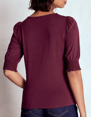 Boden Short Sleeve Smocked Cuff Top - Deep Wisteria