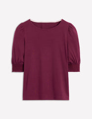 Boden Short Sleeve Smocked Cuff Top - Deep Wisteria
