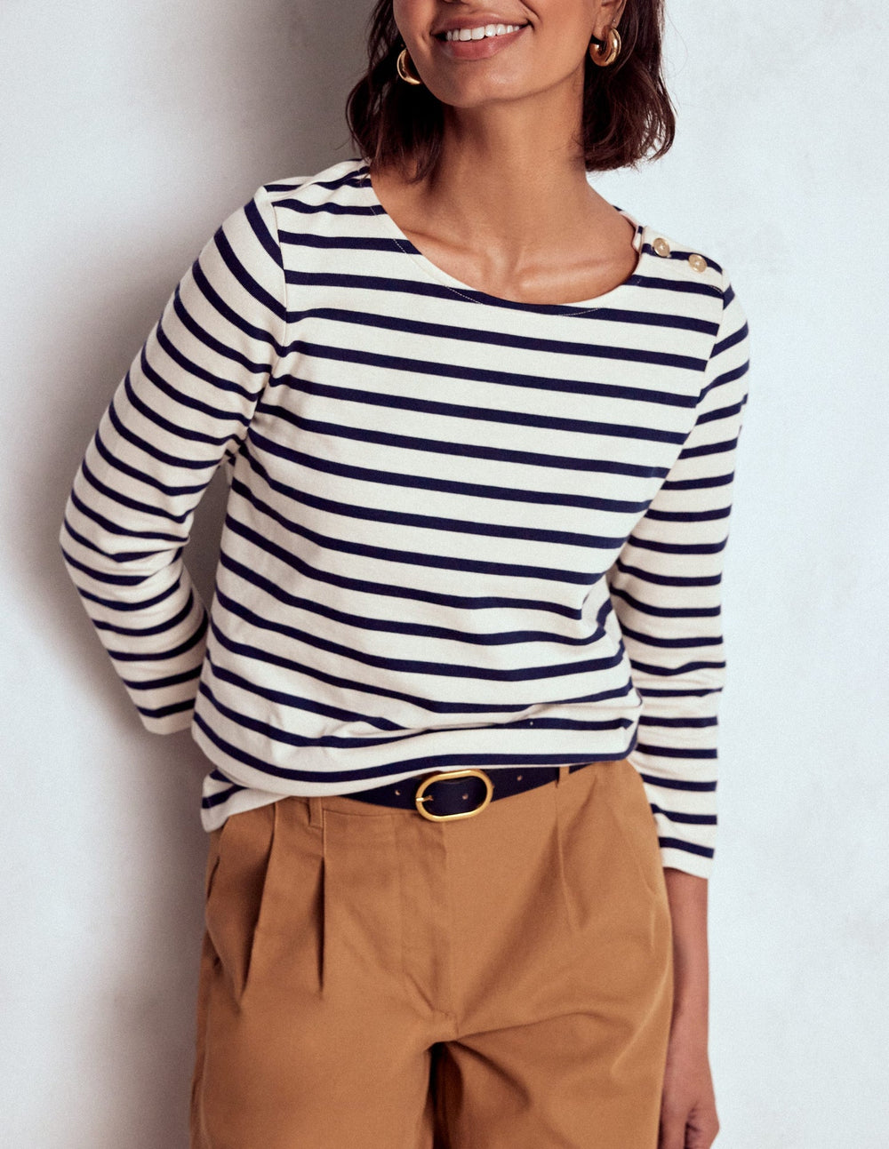 Boden Button Mariner Breton - Ivory and Navy Stripe