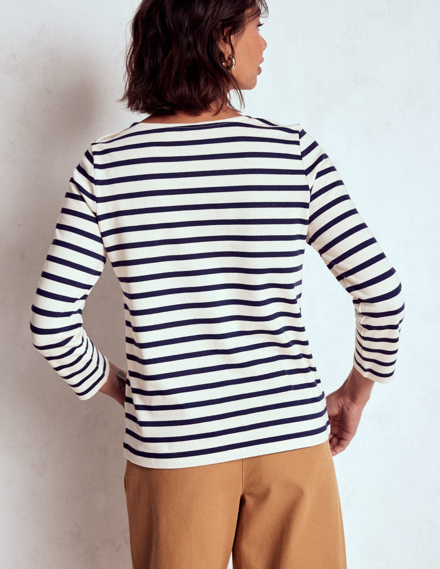 Boden Button Mariner Breton - Ivory and Navy Stripe
