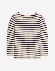 Boden Button Mariner Breton - Ivory and Navy Stripe