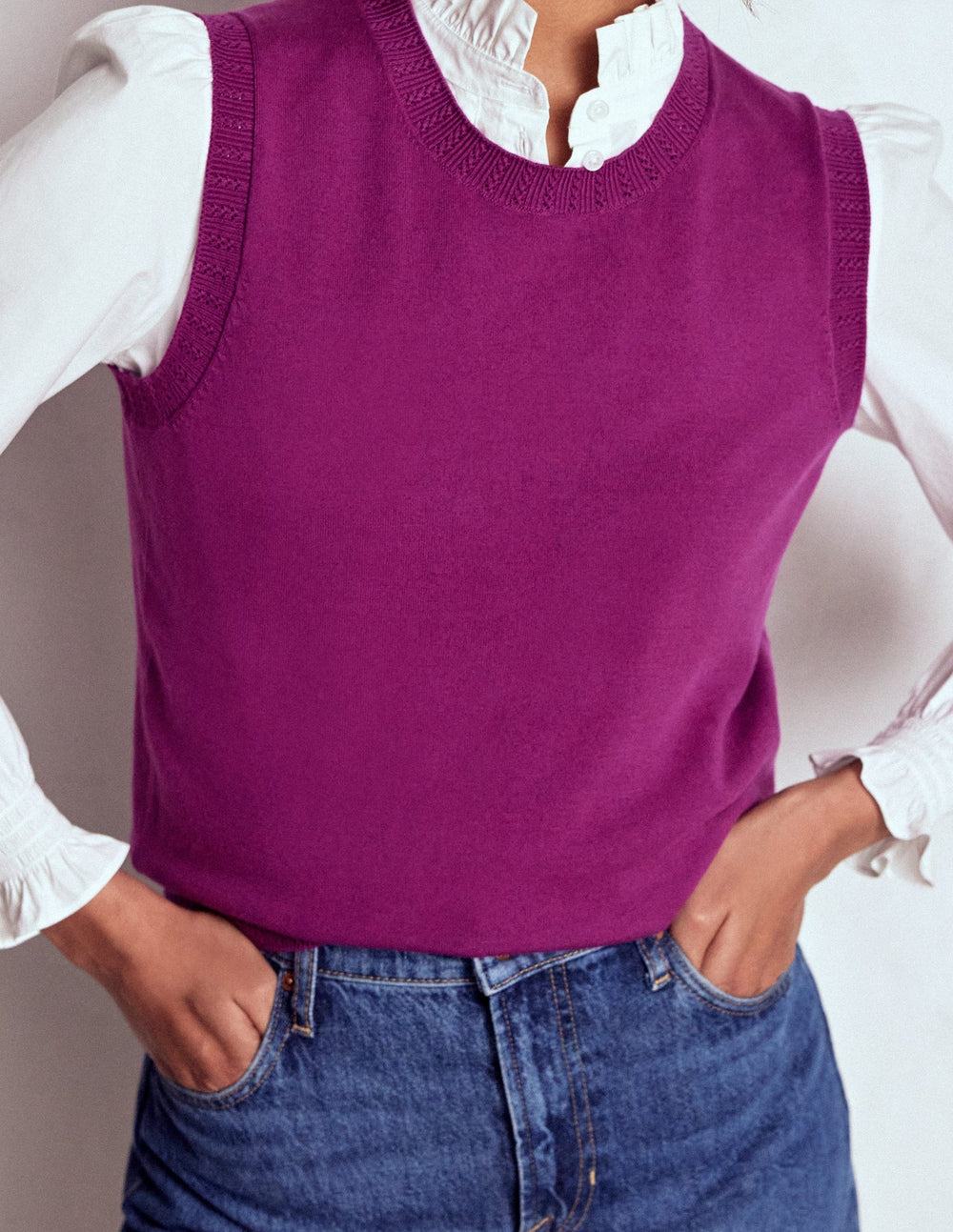 Boden Emilia Cotton Crew Neck Vest - Regal Purple