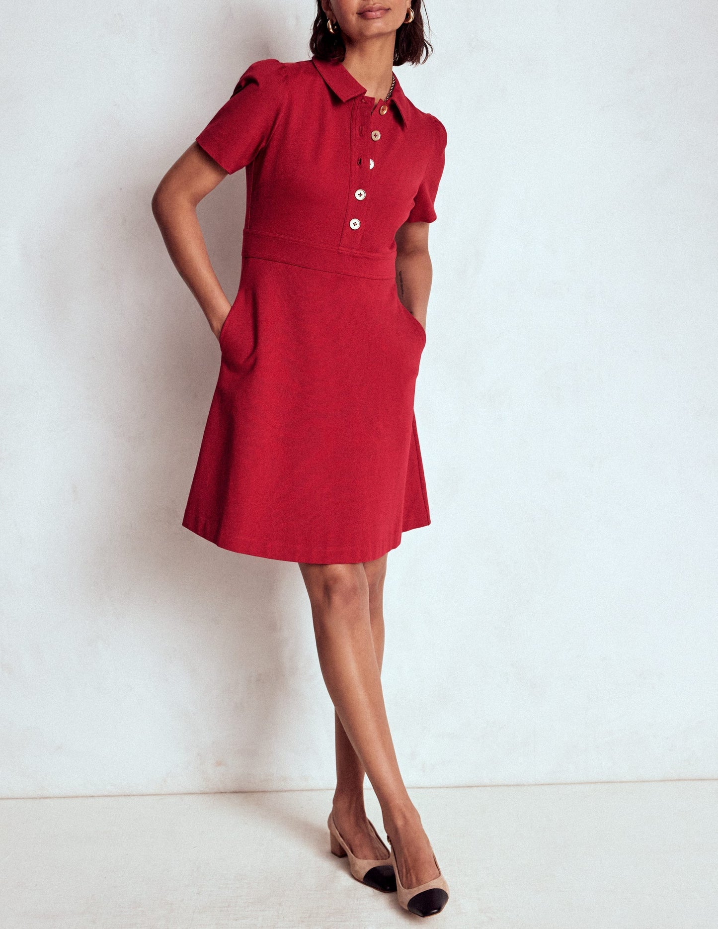 Boden Nicolette Ponte Shirt Dress - Crimson Red