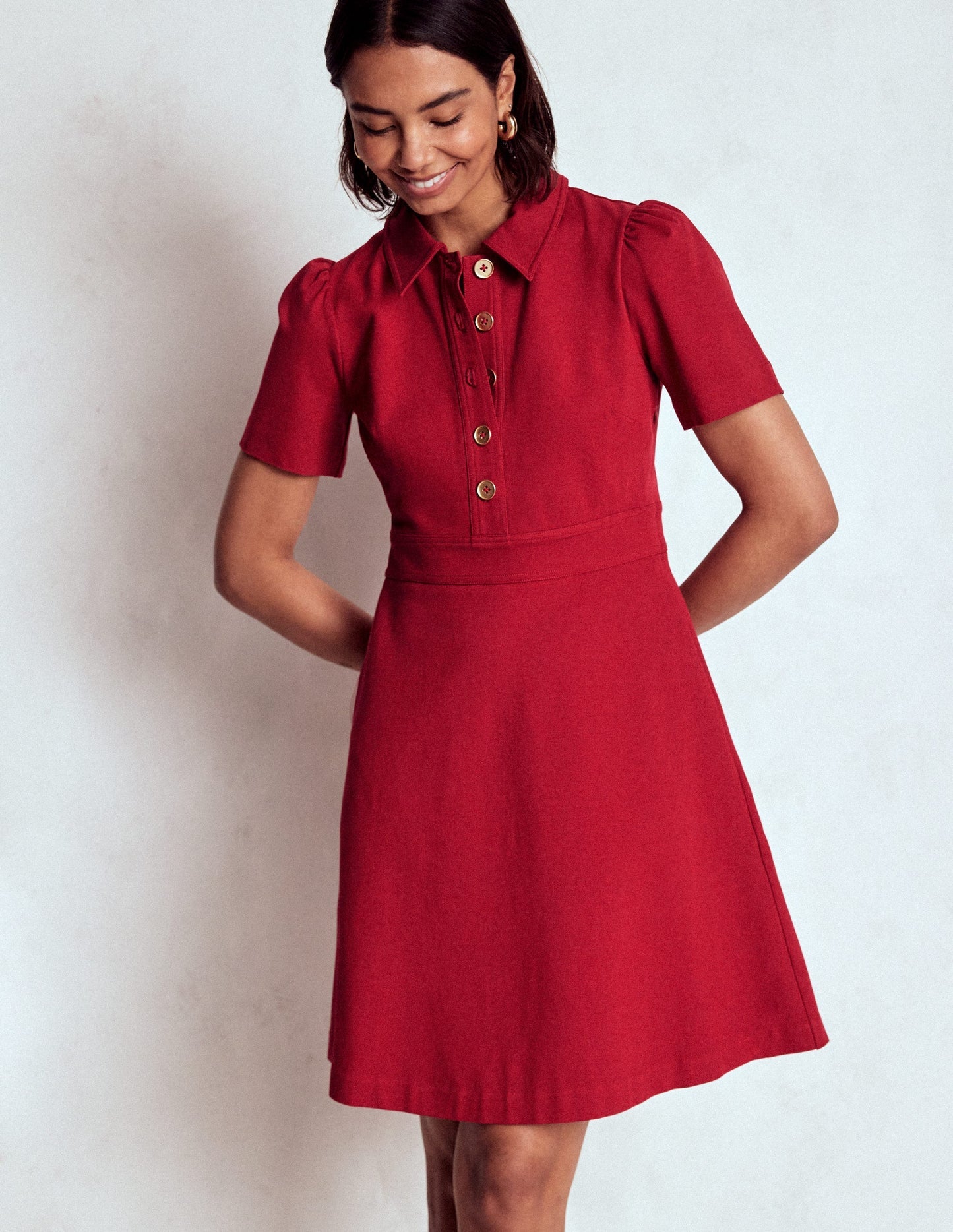 Boden Nicolette Ponte Shirt Dress - Crimson Red