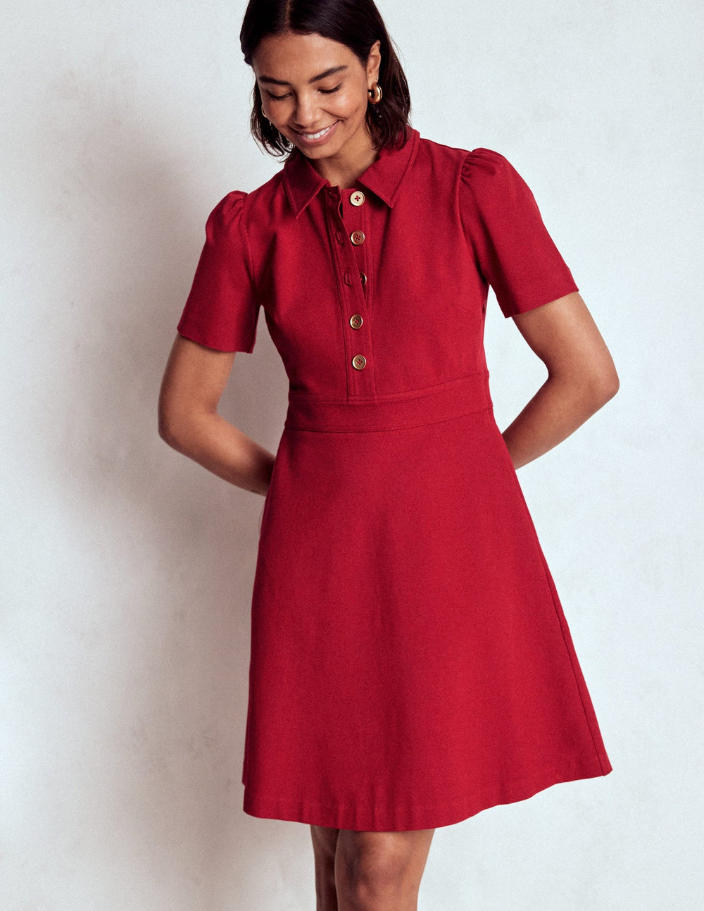 Boden Nicolette Ponte Shirt Dress - Crimson Red
