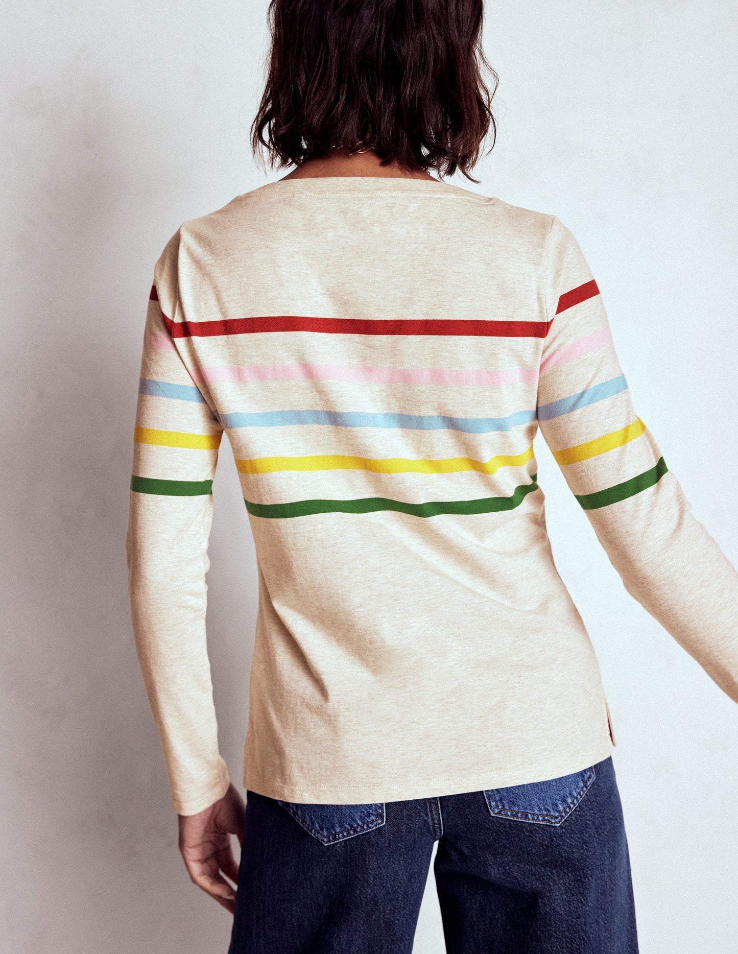 Boden Olivia Long Sleeve Breton - Oatmeal Marl Placed Breton