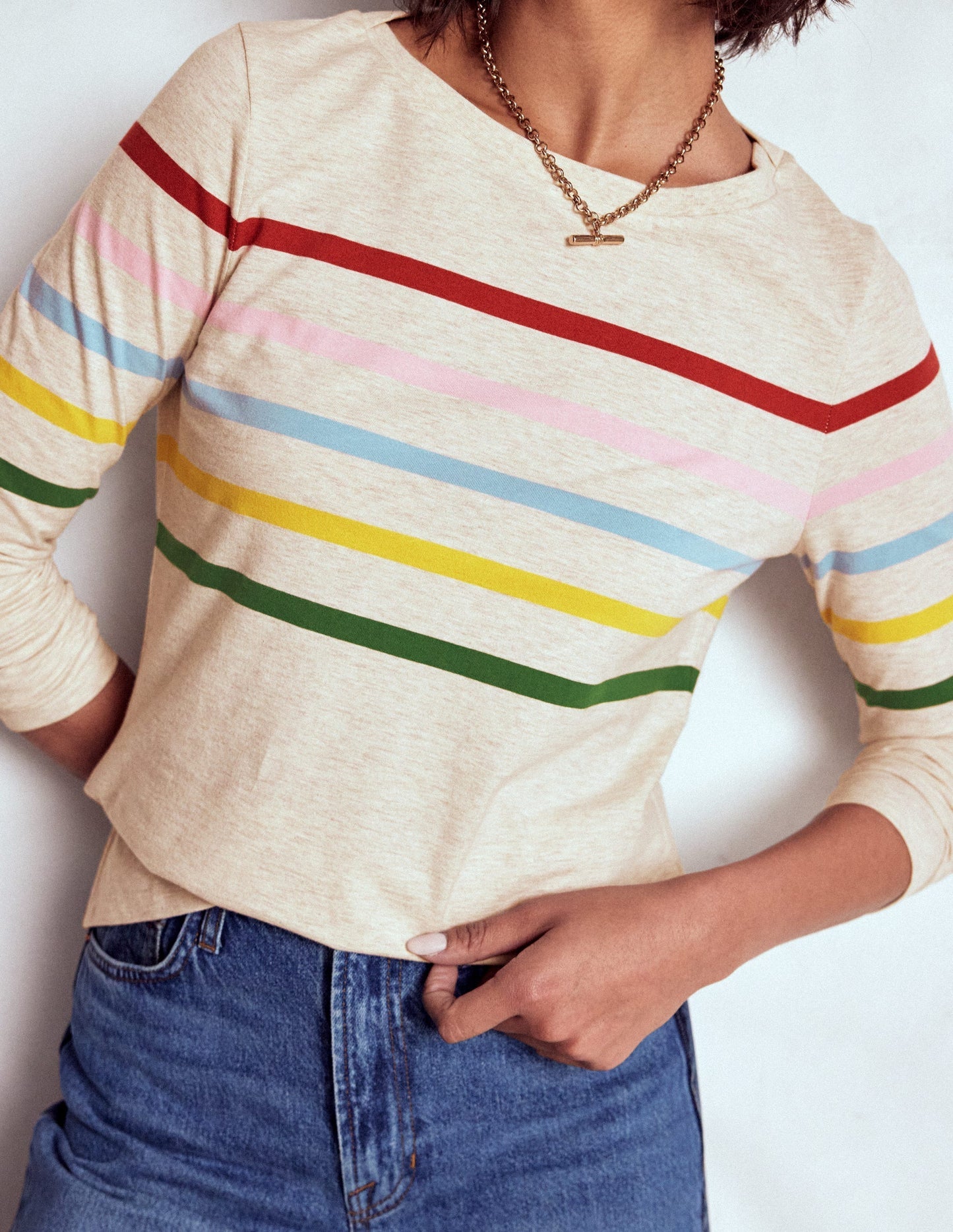 Boden Olivia Long Sleeve Breton - Oatmeal Marl Placed Breton