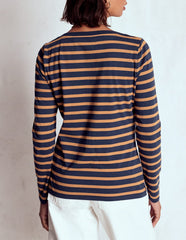 Boden Olivia Long Sleeve Breton - Navy, Camel Stripe
