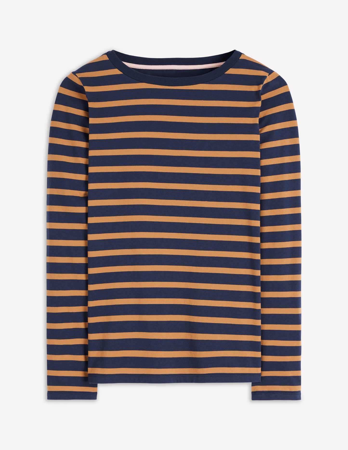 Boden Olivia Long Sleeve Breton - Navy, Camel Stripe