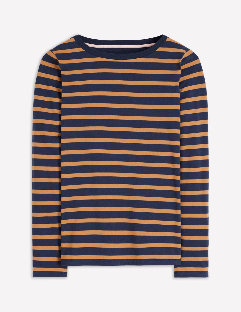 Boden Olivia Long Sleeve Breton - Navy, Camel Stripe