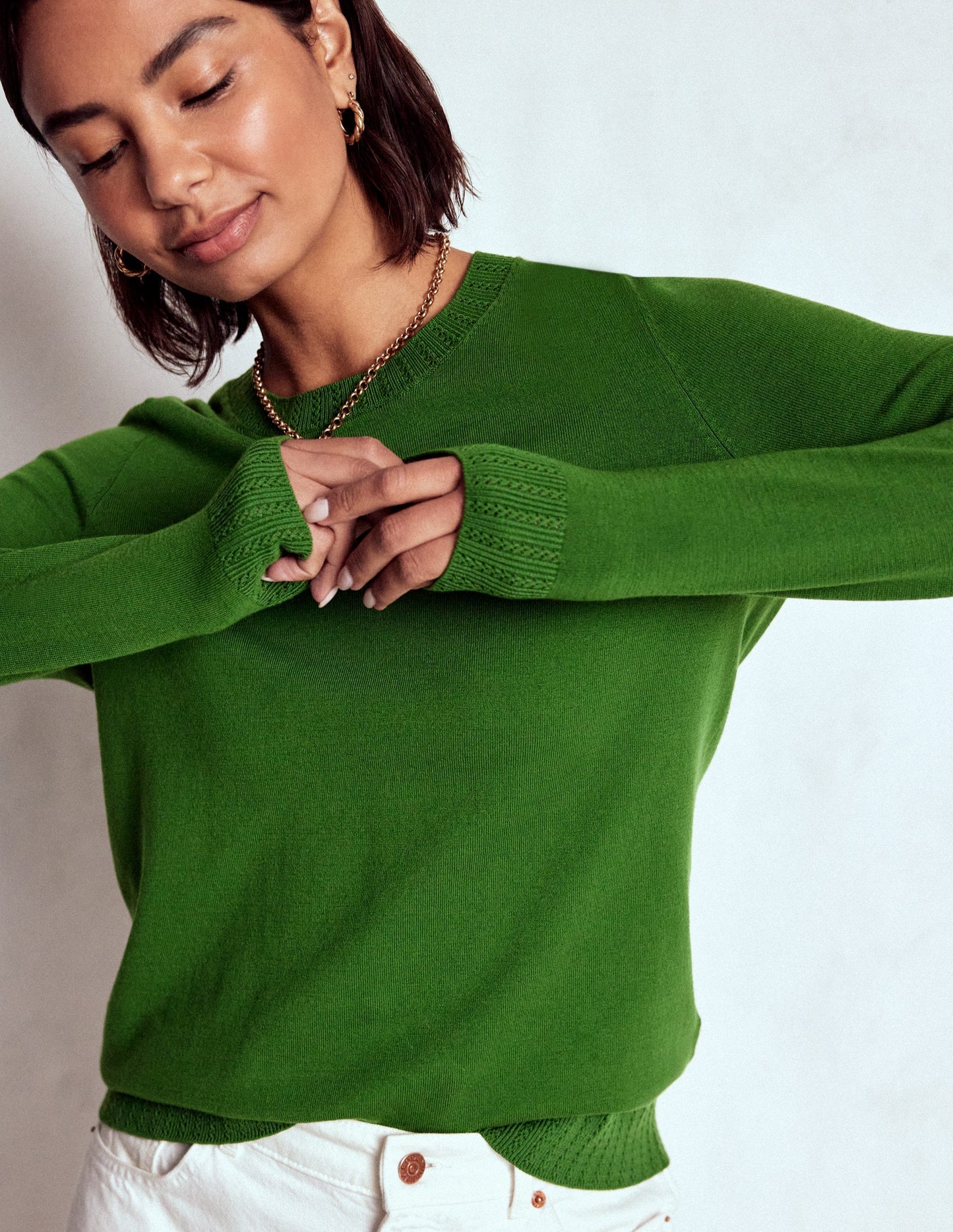 Boden Emilia Cotton Crew Sweater - Promenade Green