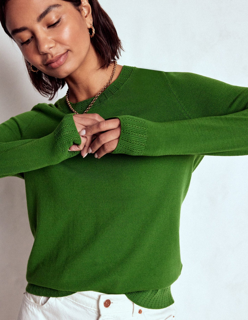 Boden Emilia Cotton Crew Sweater - Promenade Green