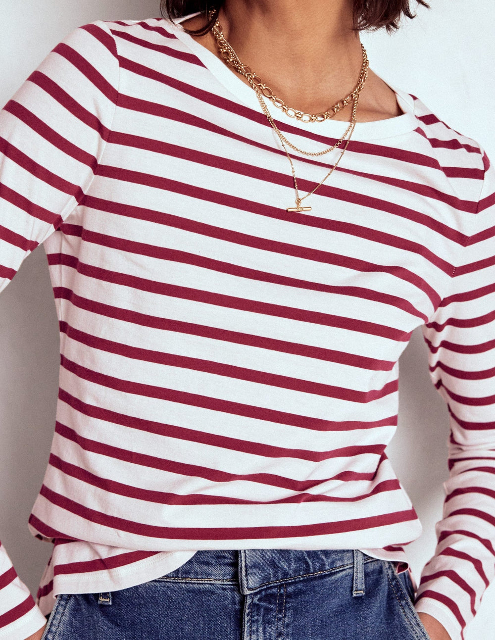 Boden Olivia Long Sleeve Breton - Deep Wisteria Stripe