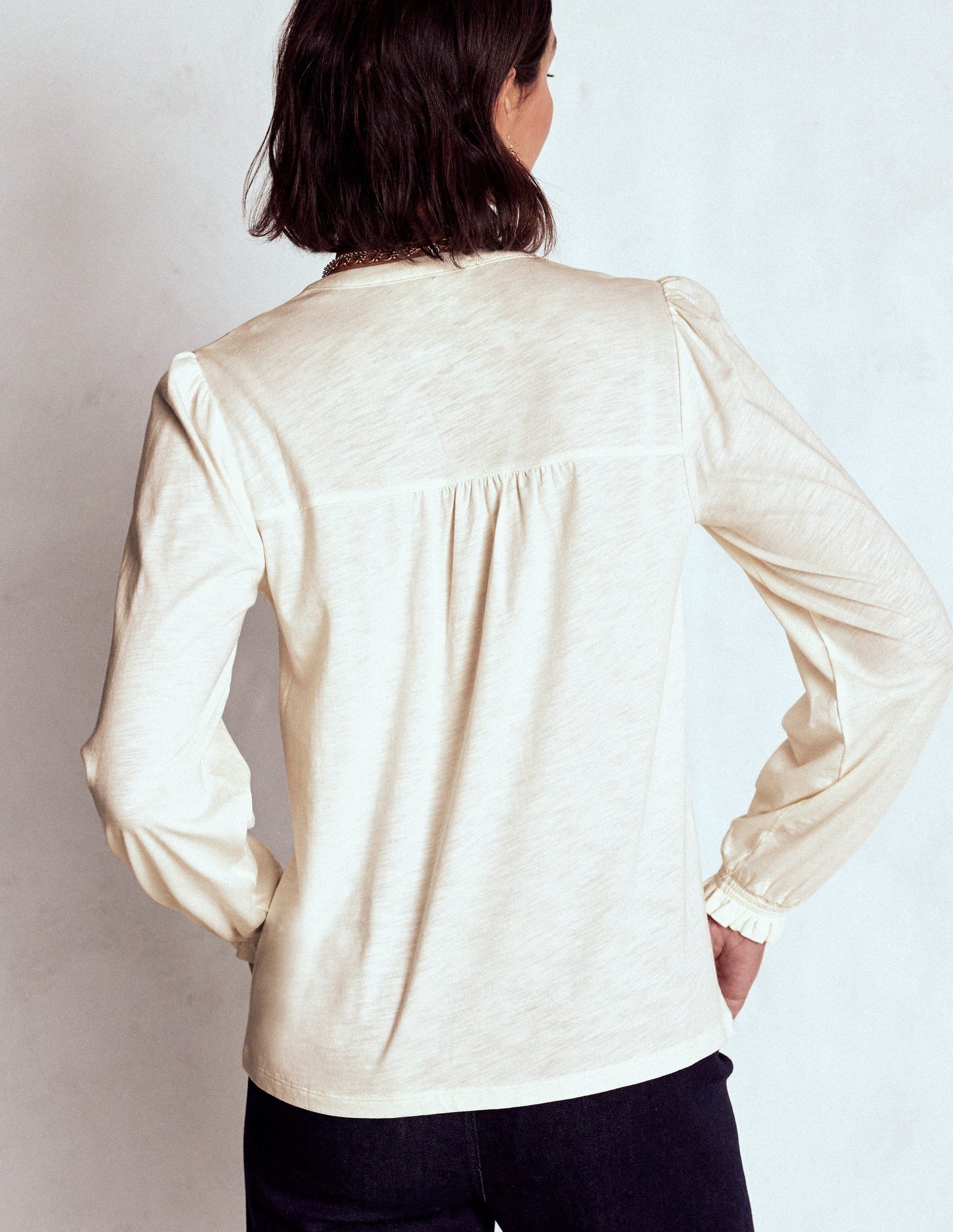 Boden Elsa Smocked Yoke Jersey Shirt - Ivory