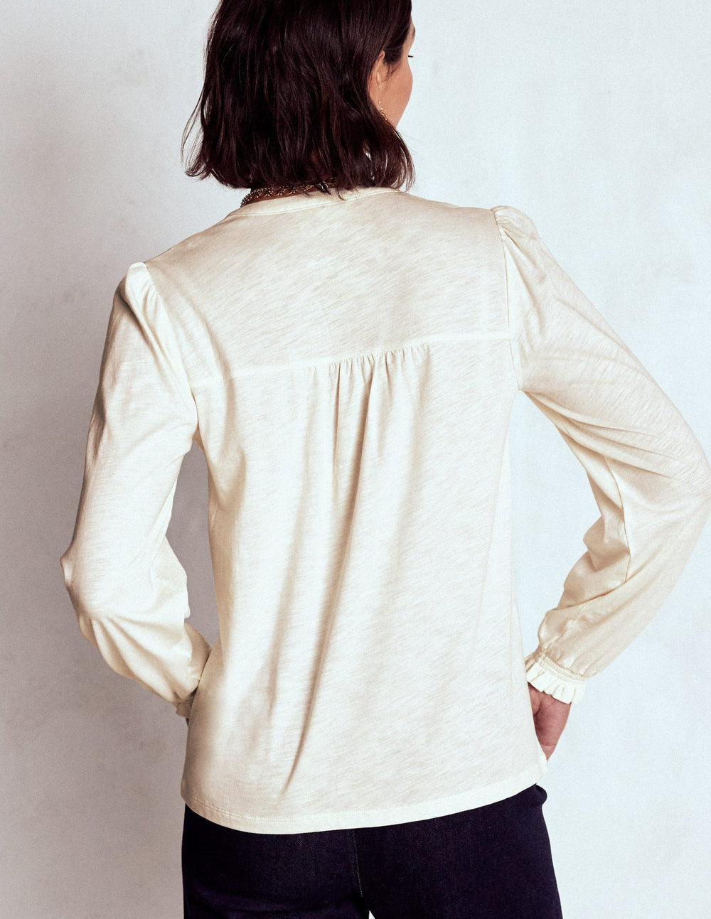 Boden Elsa Smocked Yoke Jersey Shirt - Ivory