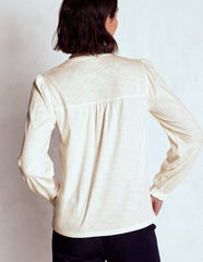 Boden Elsa Smocked Yoke Jersey Shirt - Ivory