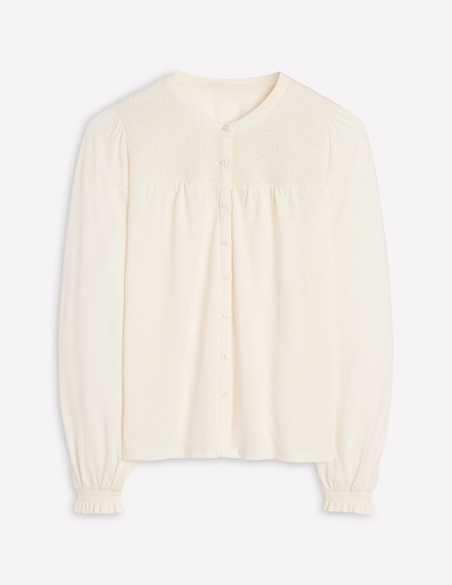 Boden Elsa Smocked Yoke Jersey Shirt - Ivory