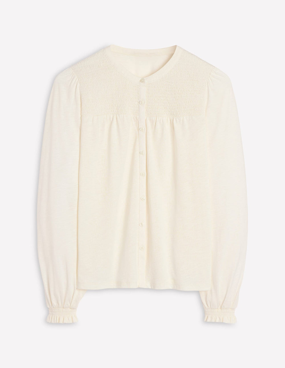 Boden Elsa Smocked Yoke Jersey Shirt - Ivory