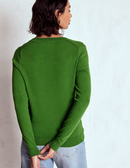 Boden Emilia Cotton V Neck Sweater - Promenade Green