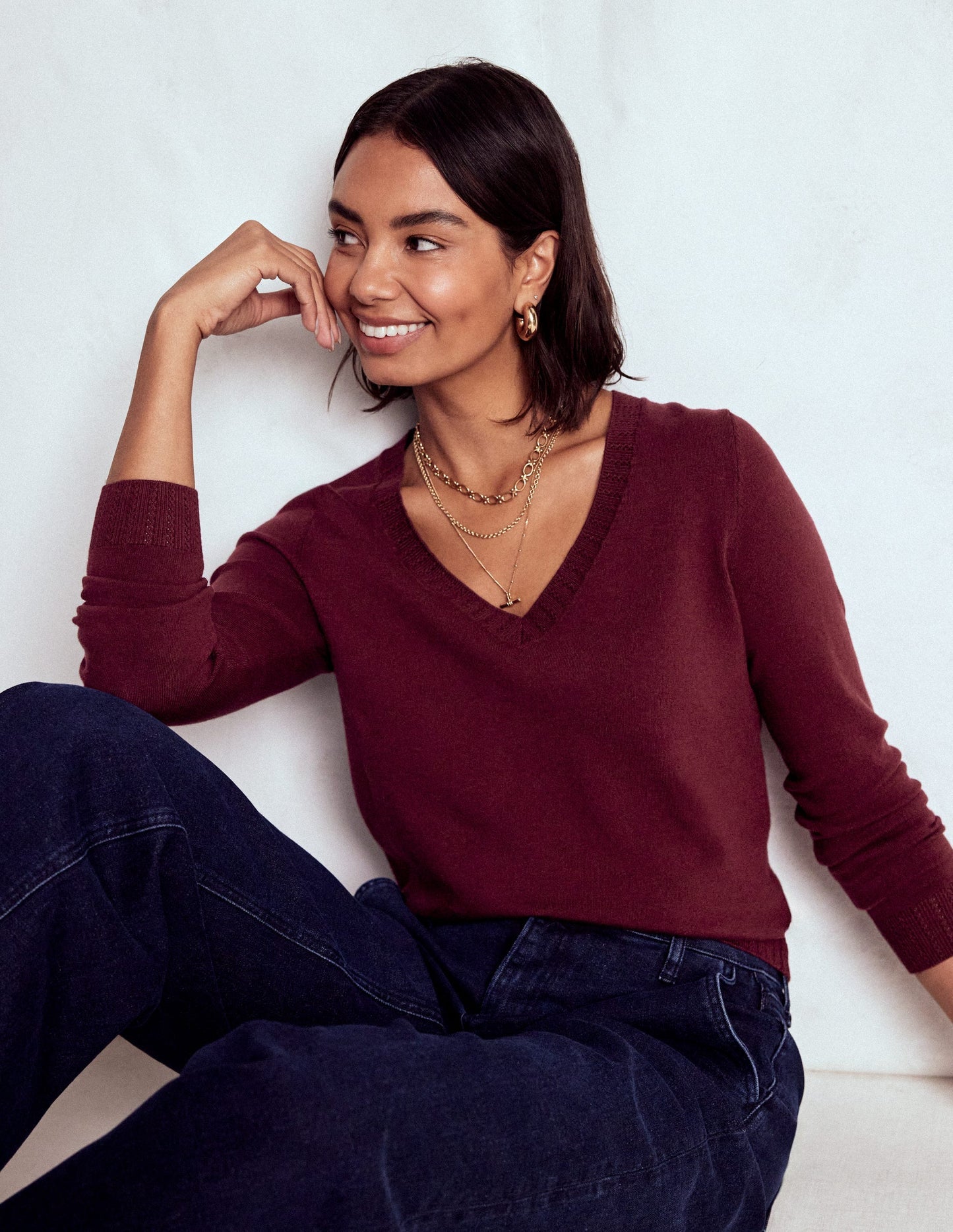 Boden Emilia Cotton V Neck Sweater - Deep Wisteria