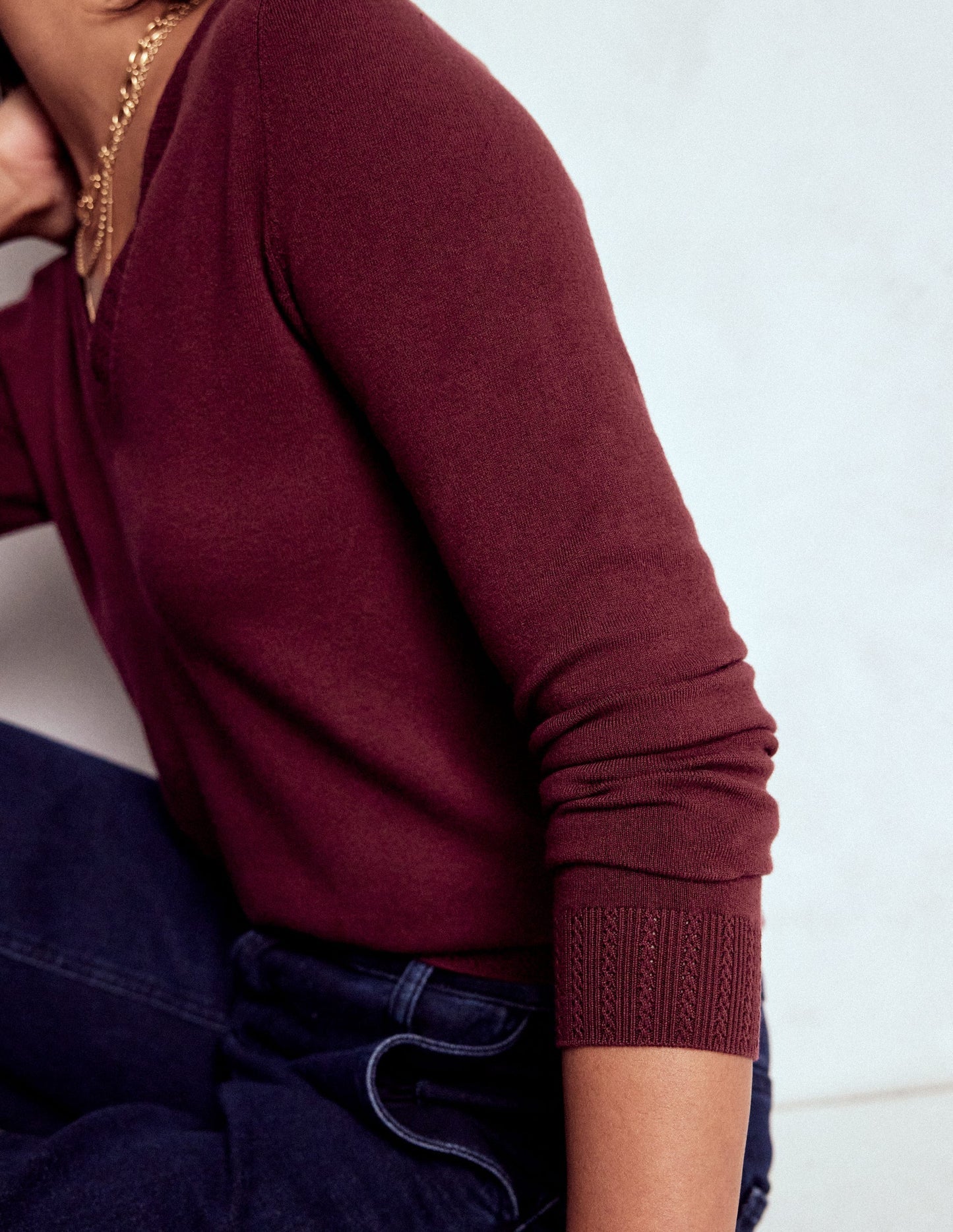 Boden Emilia Cotton V Neck Sweater - Deep Wisteria