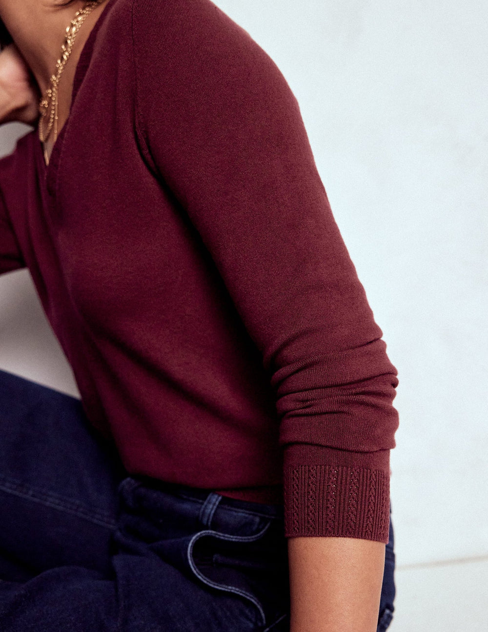 Boden Emilia Cotton V Neck Sweater - Deep Wisteria