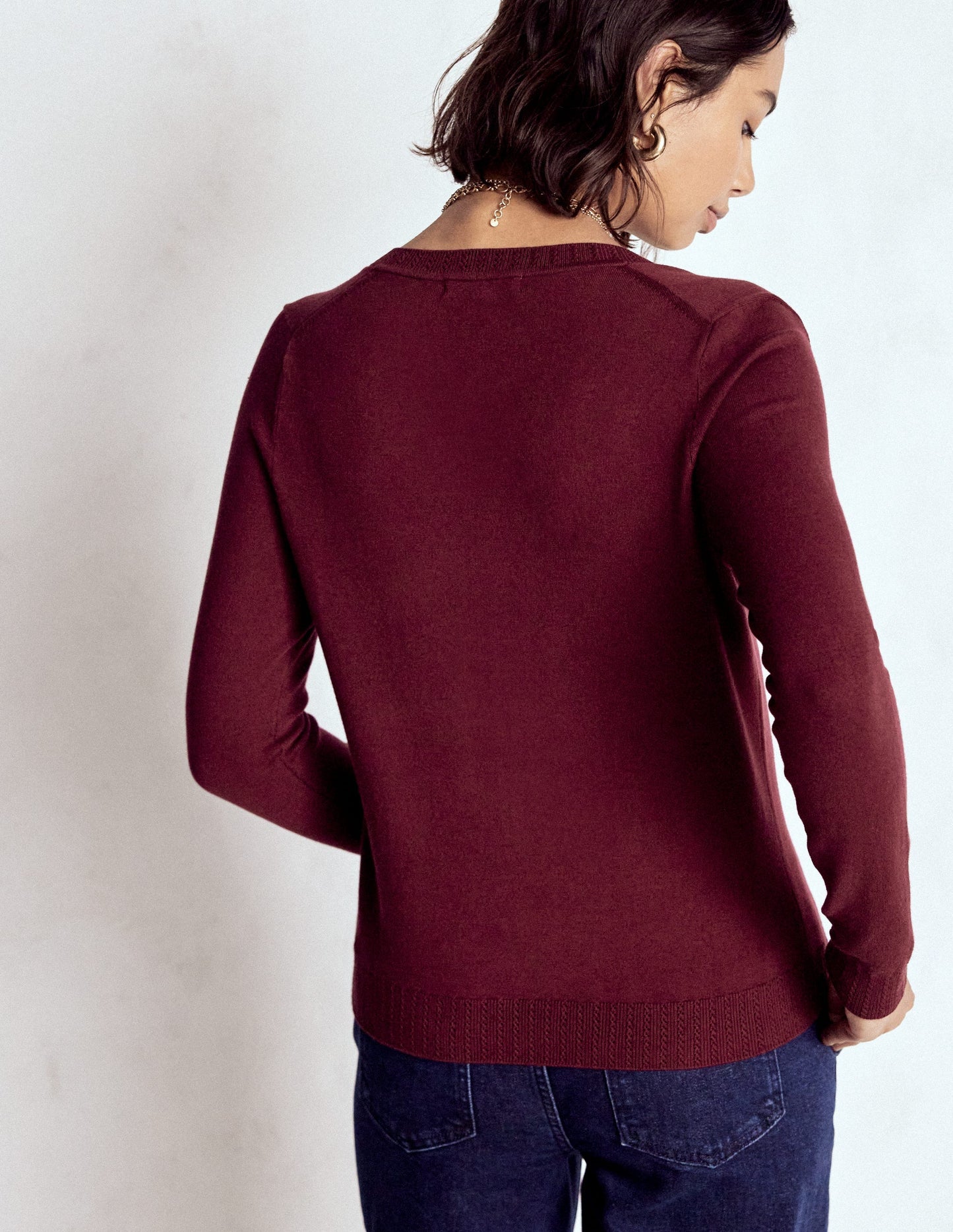 Boden Emilia Cotton V Neck Sweater - Deep Wisteria